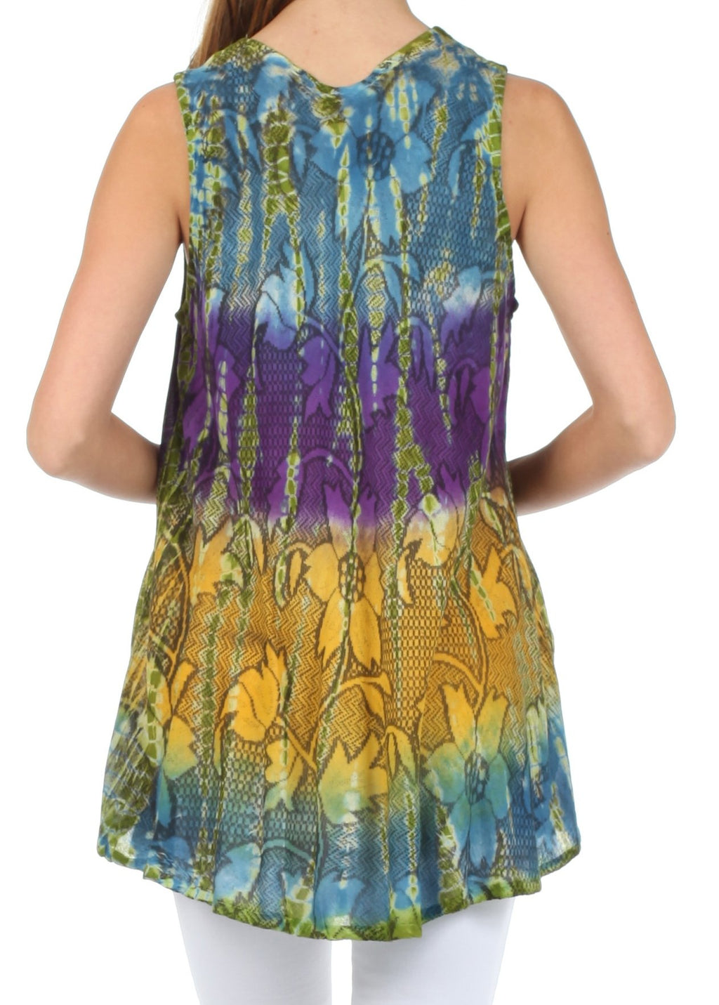 Sakkas Ombre Floral Tie Dye Flared Hem Sleeveless Tunic Blouse