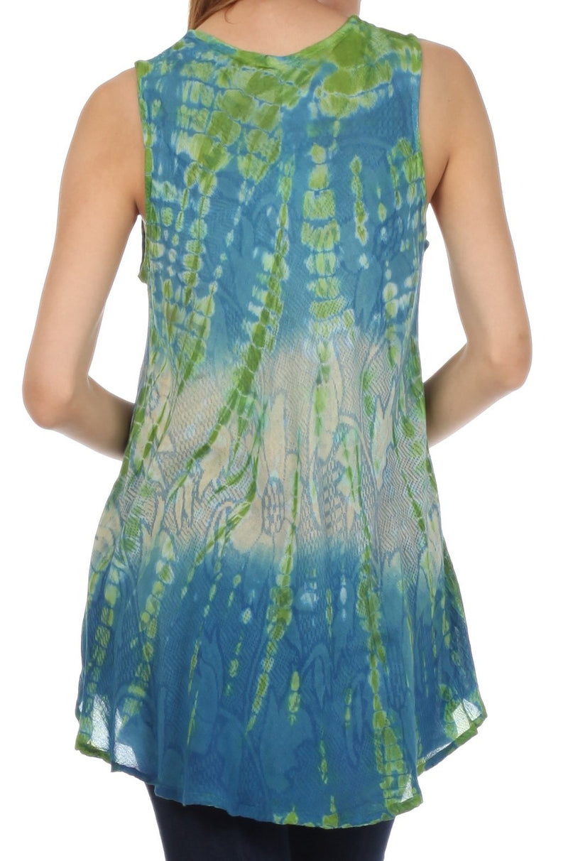 Sakkas Ombre Floral Tie Dye Flared Hem Sleeveless Tunic Blouse