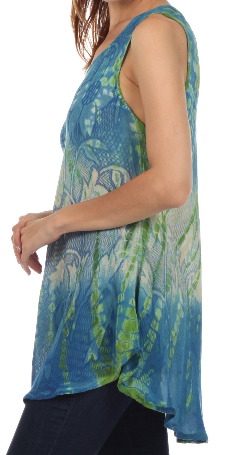 Sakkas Ombre Floral Tie Dye Flared Hem Sleeveless Tunic Blouse