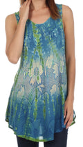 Sakkas Ombre Floral Tie Dye Flared Hem Sleeveless Tunic Blouse#color_Blue / Cream 