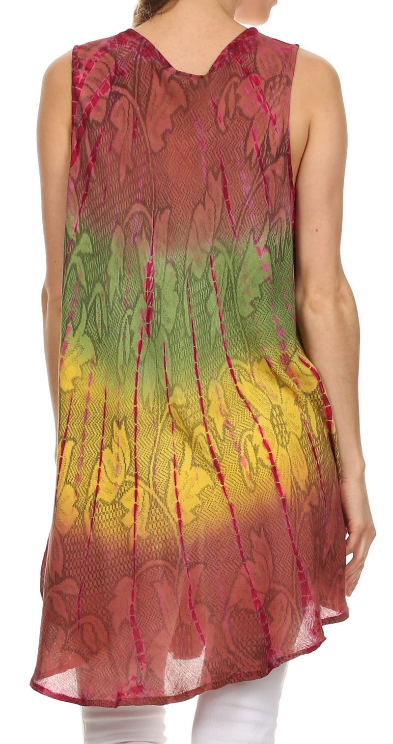 Sakkas Ombre Floral Tie Dye Flared Hem Sleeveless Tunic Blouse