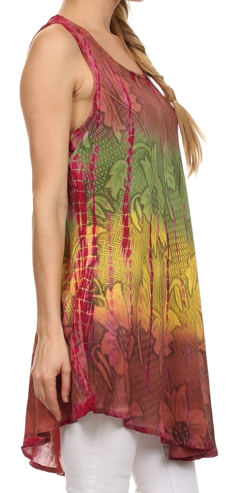 Sakkas Ombre Floral Tie Dye Flared Hem Sleeveless Tunic Blouse