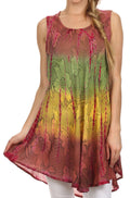 Sakkas Ombre Floral Tie Dye Flared Hem Sleeveless Tunic Blouse#color_Brown