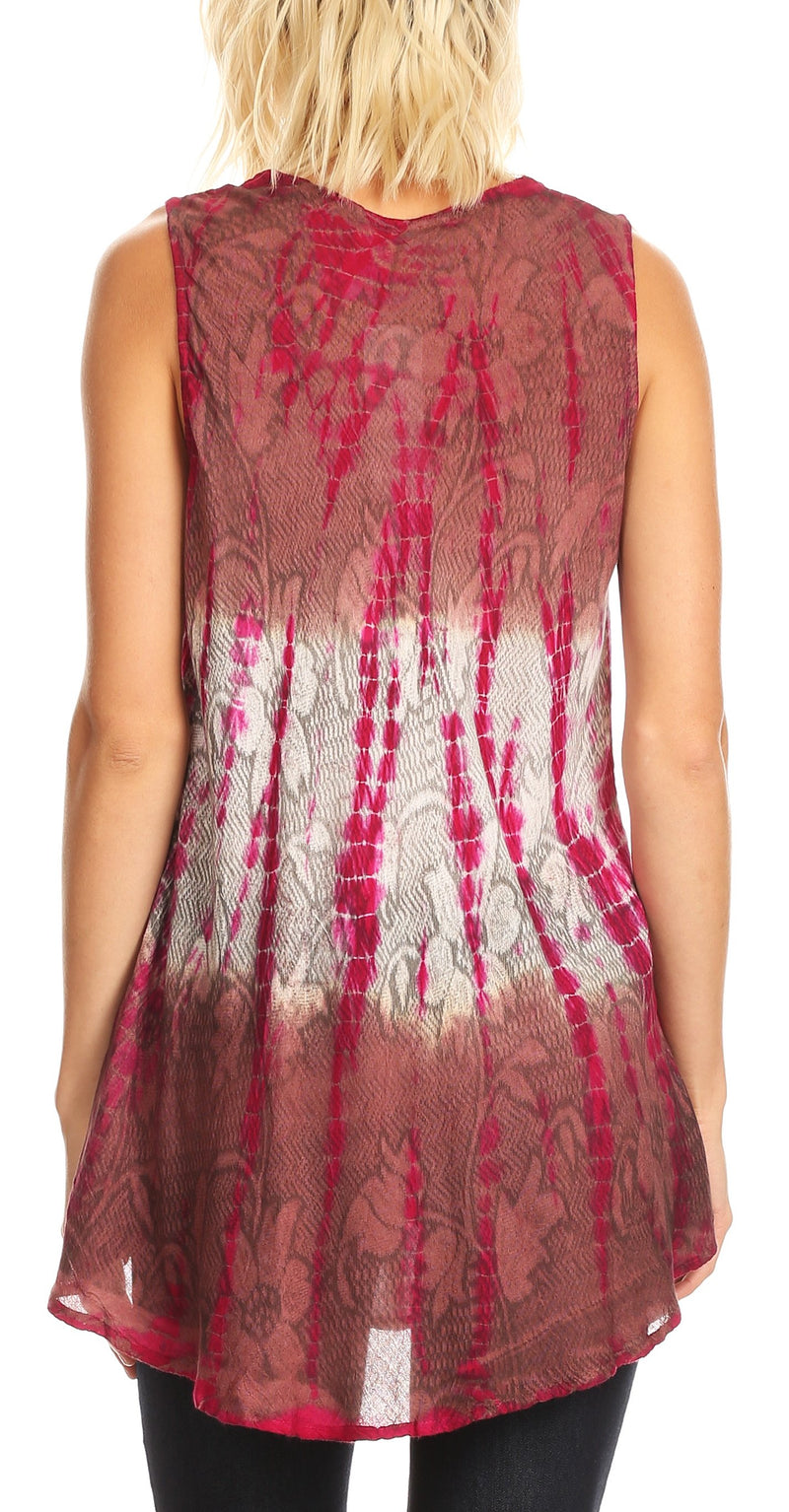 Sakkas Ombre Floral Tie Dye Flared Hem Sleeveless Tunic Blouse