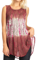 Sakkas Ombre Floral Tie Dye Flared Hem Sleeveless Tunic Blouse#color_Brown / Cream 
