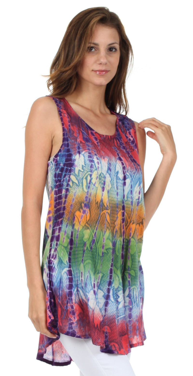 Sakkas Ombre Floral Tie Dye Flared Hem Sleeveless Tunic Blouse