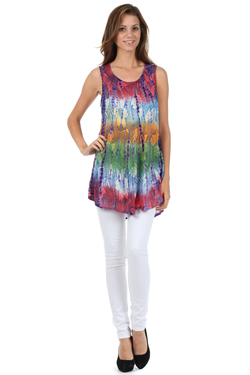 Sakkas Ombre Floral Tie Dye Flared Hem Sleeveless Tunic Blouse