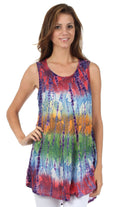 Sakkas Ombre Floral Tie Dye Flared Hem Sleeveless Tunic Blouse#color_Coral 