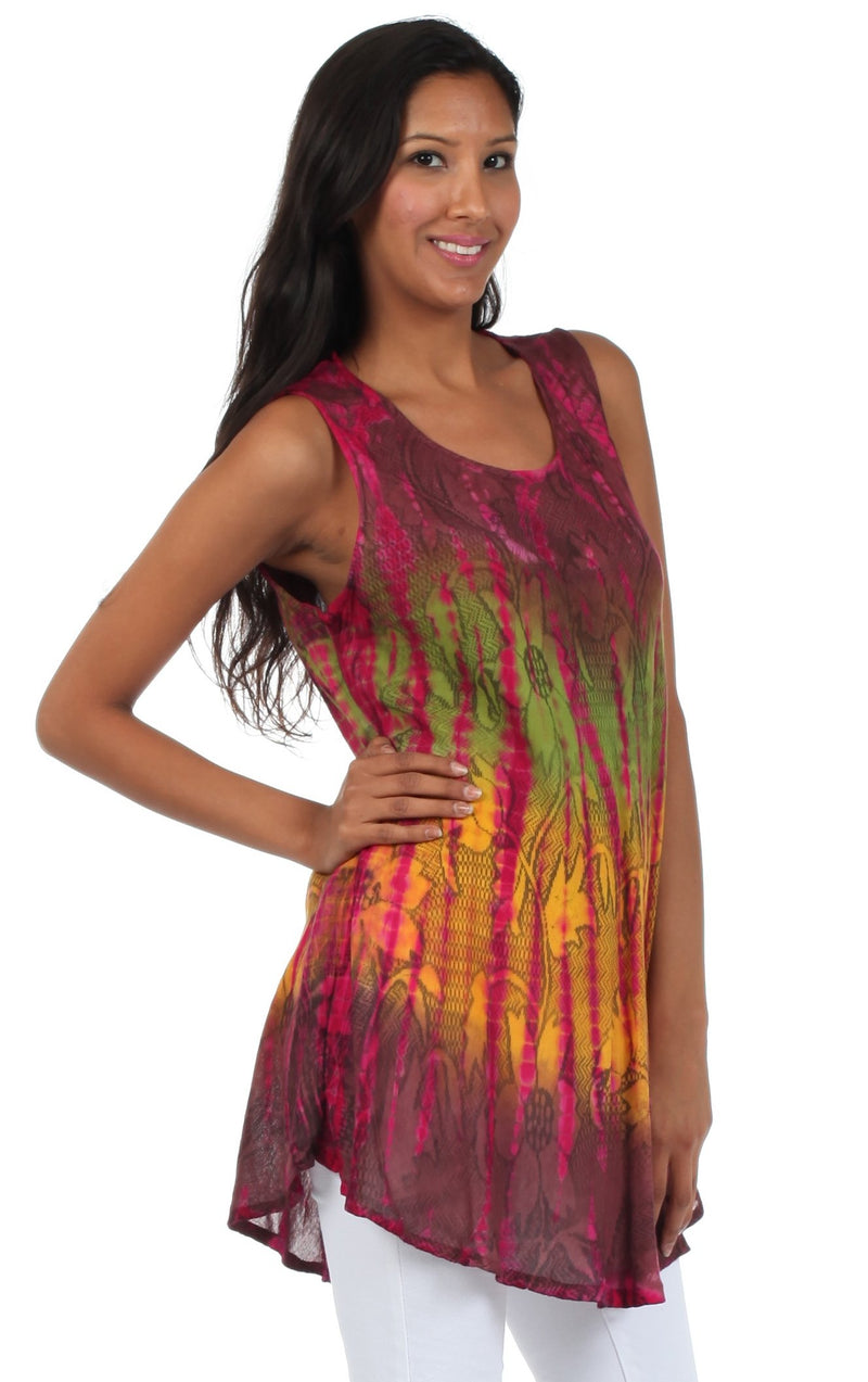 Sakkas Ombre Floral Tie Dye Flared Hem Sleeveless Tunic Blouse