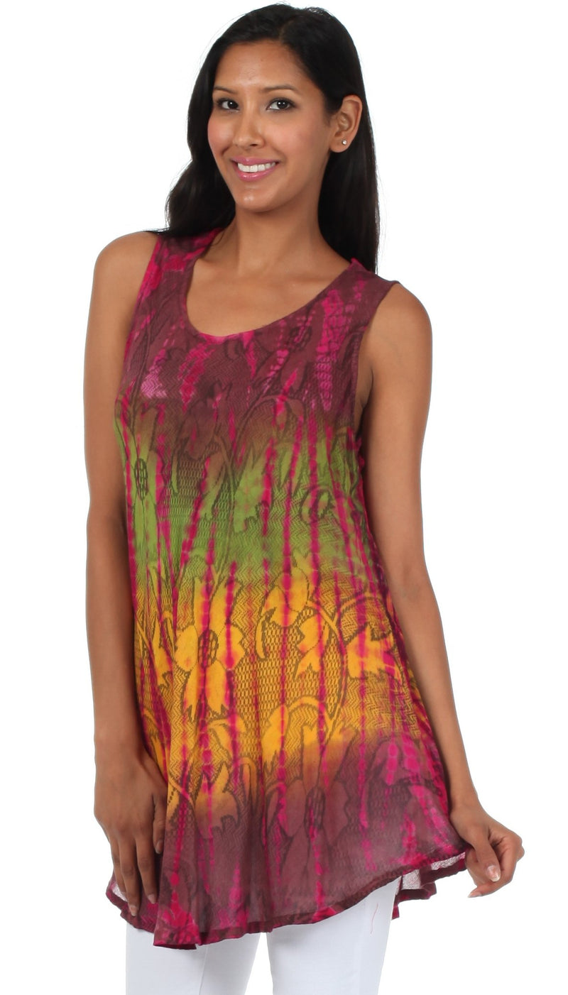 Sakkas Ombre Floral Tie Dye Flared Hem Sleeveless Tunic Blouse