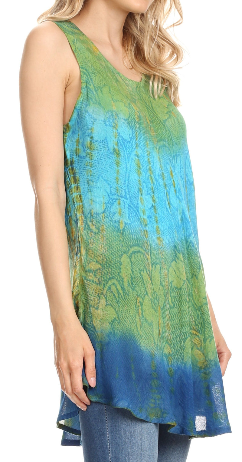 Sakkas Ombre Floral Tie Dye Flared Hem Sleeveless Tunic Blouse