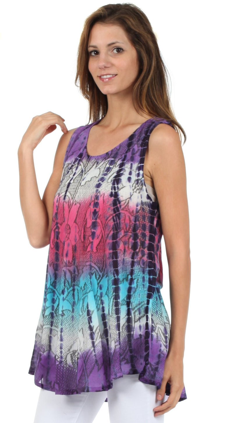 Sakkas Ombre Floral Tie Dye Flared Hem Sleeveless Tunic Blouse