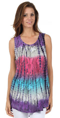 Sakkas Ombre Floral Tie Dye Flared Hem Sleeveless Tunic Blouse#color_Purple