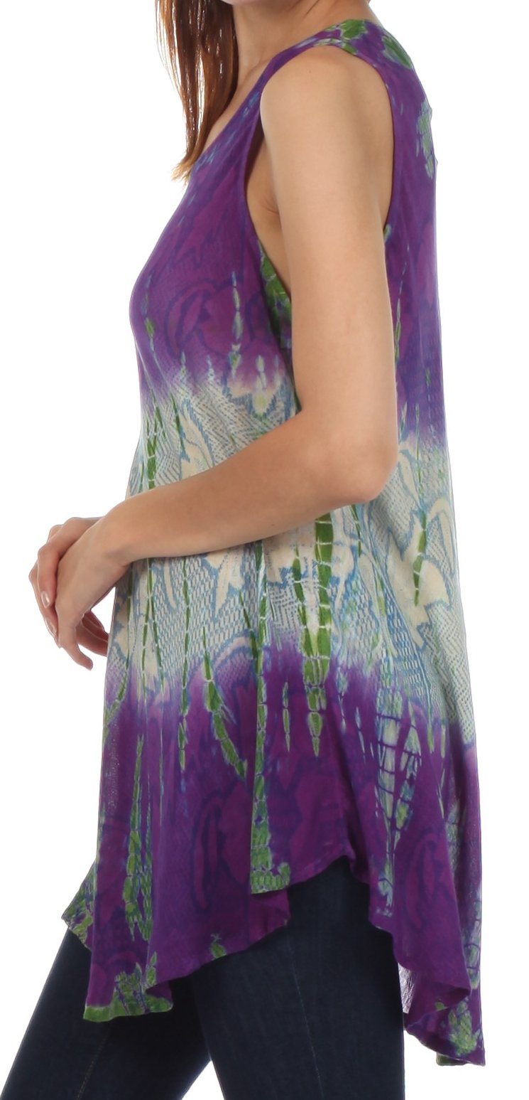 Sakkas Ombre Floral Tie Dye Flared Hem Sleeveless Tunic Blouse