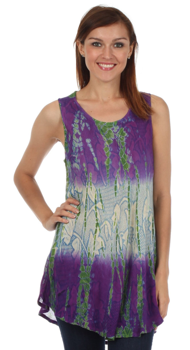 Sakkas Ombre Floral Tie Dye Flared Hem Sleeveless Tunic Blouse