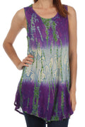 Sakkas Ombre Floral Tie Dye Flared Hem Sleeveless Tunic Blouse#color_Purple / Cream 