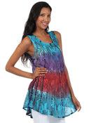 Sakkas Ombre Floral Tie Dye Flared Hem Sleeveless Tunic Blouse