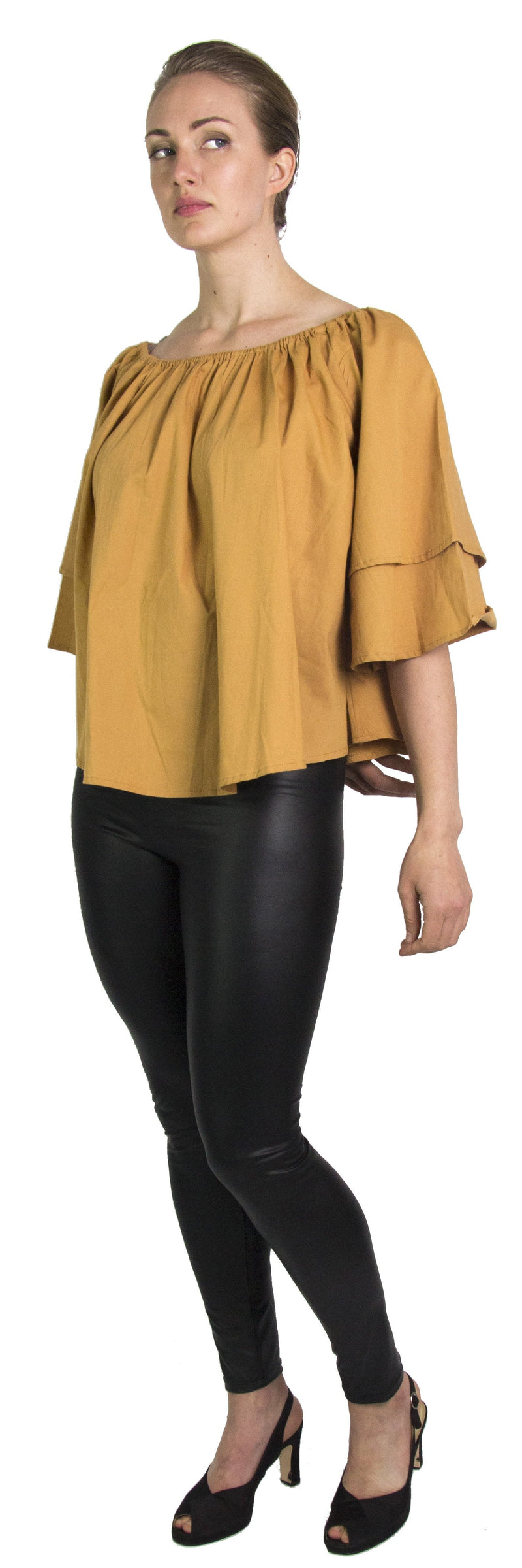 Sakkas Samra Womens Casual Off the Shoulder Bohemian Blouse Top Solid Short Sleeve