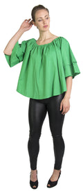 Sakkas Samra Womens Casual Off the Shoulder Bohemian Blouse Top Solid Short Sleeve#color_EmeraldGreen