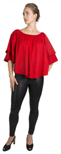 Sakkas Samra Womens Casual Off the Shoulder Bohemian Blouse Top Solid Short Sleeve#color_Red