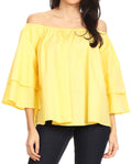 Sakkas Samra Womens Casual Off the Shoulder Bohemian Blouse Top Solid Short Sleeve#color_Yellow