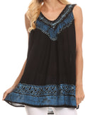 Sakkas Paradise Embroidered Relaxed Fit Blouse#color_Black/Blue