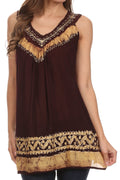 Sakkas Paradise Embroidered Relaxed Fit Blouse#color_Brown/Beige