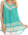 Sakkas Paradise Embroidered Relaxed Fit Blouse#color_Mint/White