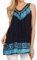 Sakkas Paradise Embroidered Relaxed Fit Blouse#color_Navy/Blue