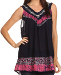 Sakkas Paradise Embroidered Relaxed Fit Blouse#color_Navy/Pink