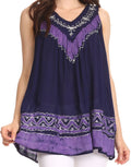 Sakkas Paradise Embroidered Relaxed Fit Blouse#color_Navy/Purple