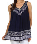 Sakkas Paradise Embroidered Relaxed Fit Blouse#color_Navy/White