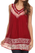 Sakkas Paradise Embroidered Relaxed Fit Blouse#color_Red/White