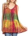 Sakkas Women's Tie Dye Floral Sequin Sleeveless Blouse#color_Brown