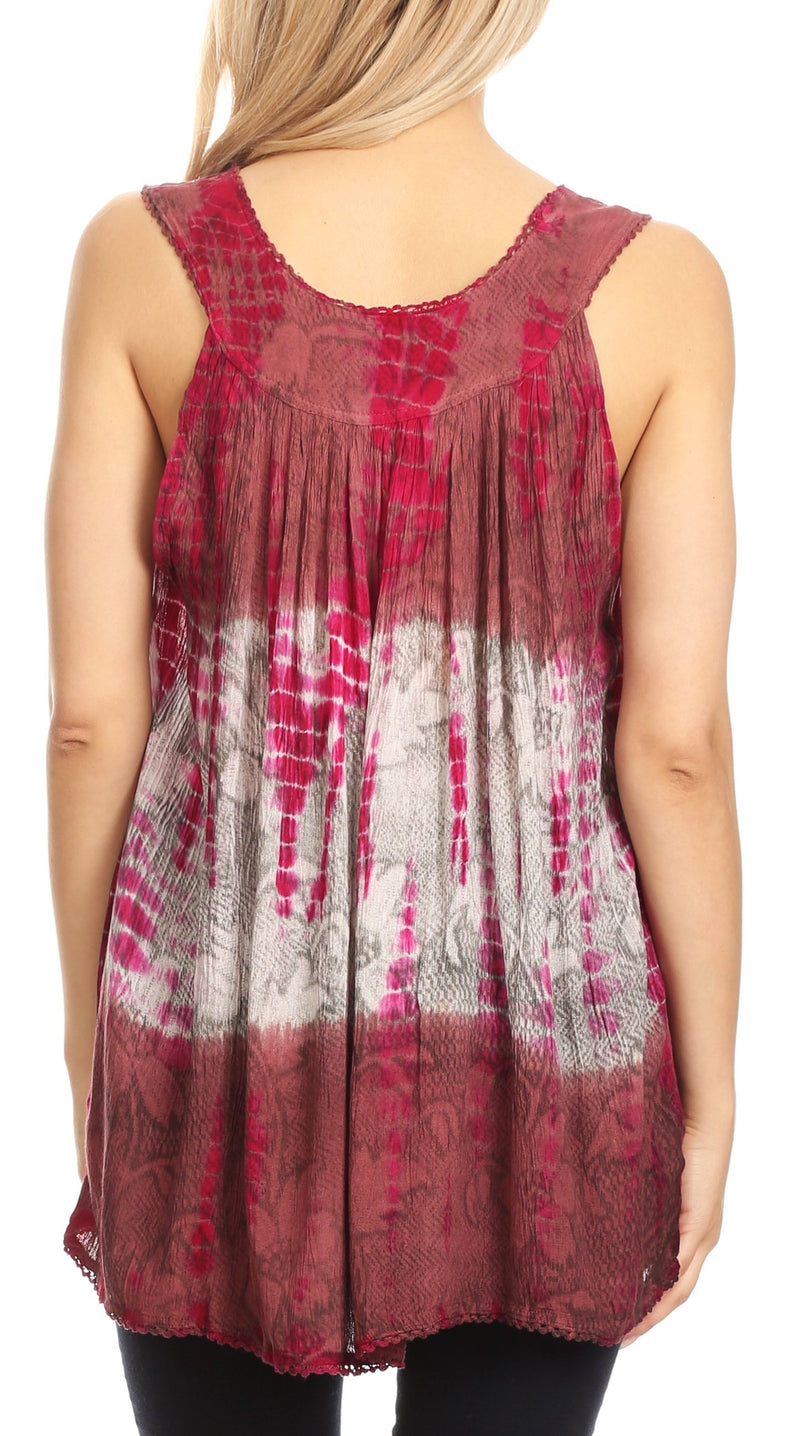 Sakkas Women's Tie Dye Floral Sequin Sleeveless Blouse
