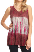 Sakkas Women's Tie Dye Floral Sequin Sleeveless Blouse#color_Brown/Cream