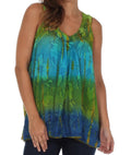 Sakkas Women's Tie Dye Floral Sequin Sleeveless Blouse#color_Green