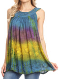 Sakkas Women's Tie Dye Floral Sequin Sleeveless Blouse#color_Navy