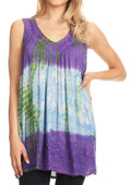 Sakkas Women's Tie Dye Floral Sequin Sleeveless Blouse#color_Purple/Cream
