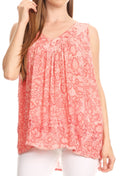 Sakkas Bohemian Summer Sleeveless Blouse#color_Coral