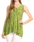 Sakkas Bohemian Summer Sleeveless Blouse#color_Green