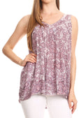 Sakkas Bohemian Summer Sleeveless Blouse#color_Mauve