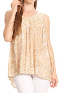 Sakkas Bohemian Summer Sleeveless Blouse#color_Sand