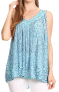 Sakkas Bohemian Summer Sleeveless Blouse#color_Turquoise