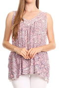 Sakkas Bohemian Summer Sleeveless Blouse#color_Violet