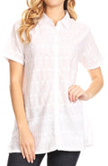 Sakkas Lavina Short Sleeve Floral Embroidered Woven Shirt#color_White