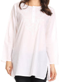 Sakkas Ariana Long Sleeve Button Up Blouse with Floral Embroidery#color_White