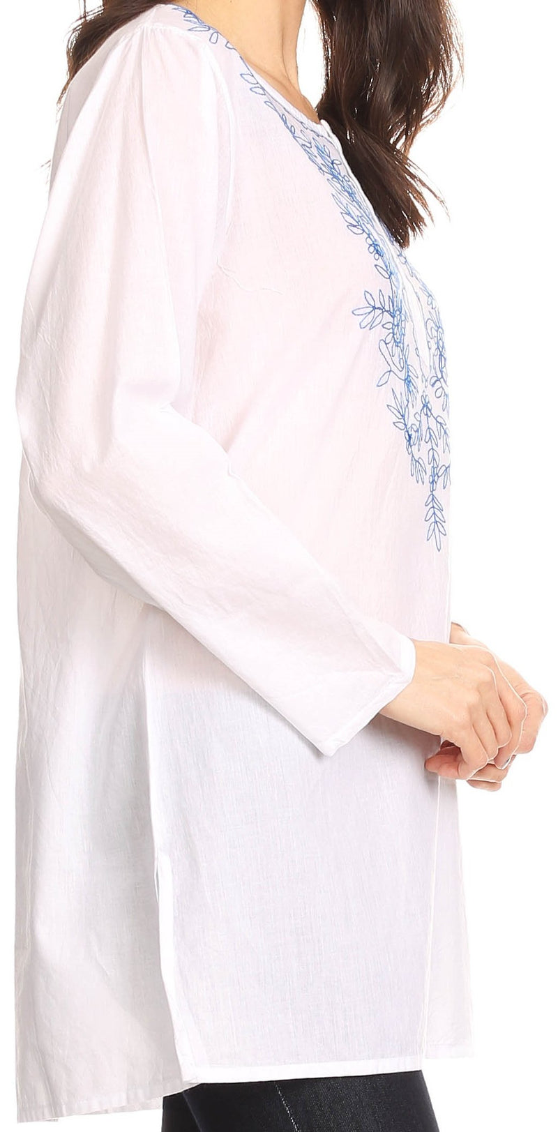 Sakkas Ariana Long Sleeve Button Up Blouse with Floral Embroidery