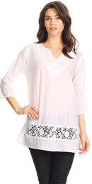 Sakkas Elisa V-Neck Elbow Sleeve Crochet Lace Tunic