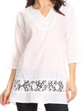 Sakkas Elisa V-Neck Elbow Sleeve Crochet Lace Tunic#color_White